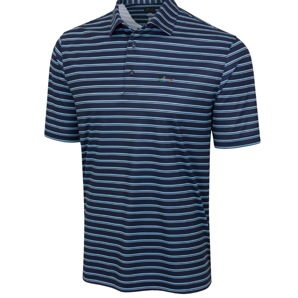 Greg Norman Collection Navy and White Striped Polo Golf shirt